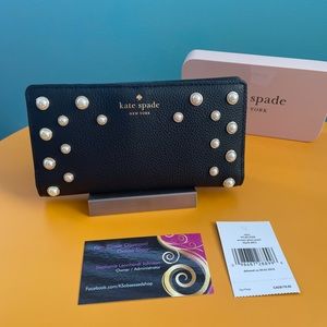 NWT Kate Spade Serrano Place Stacy bifold wallet WLRU5202 / black with pearls